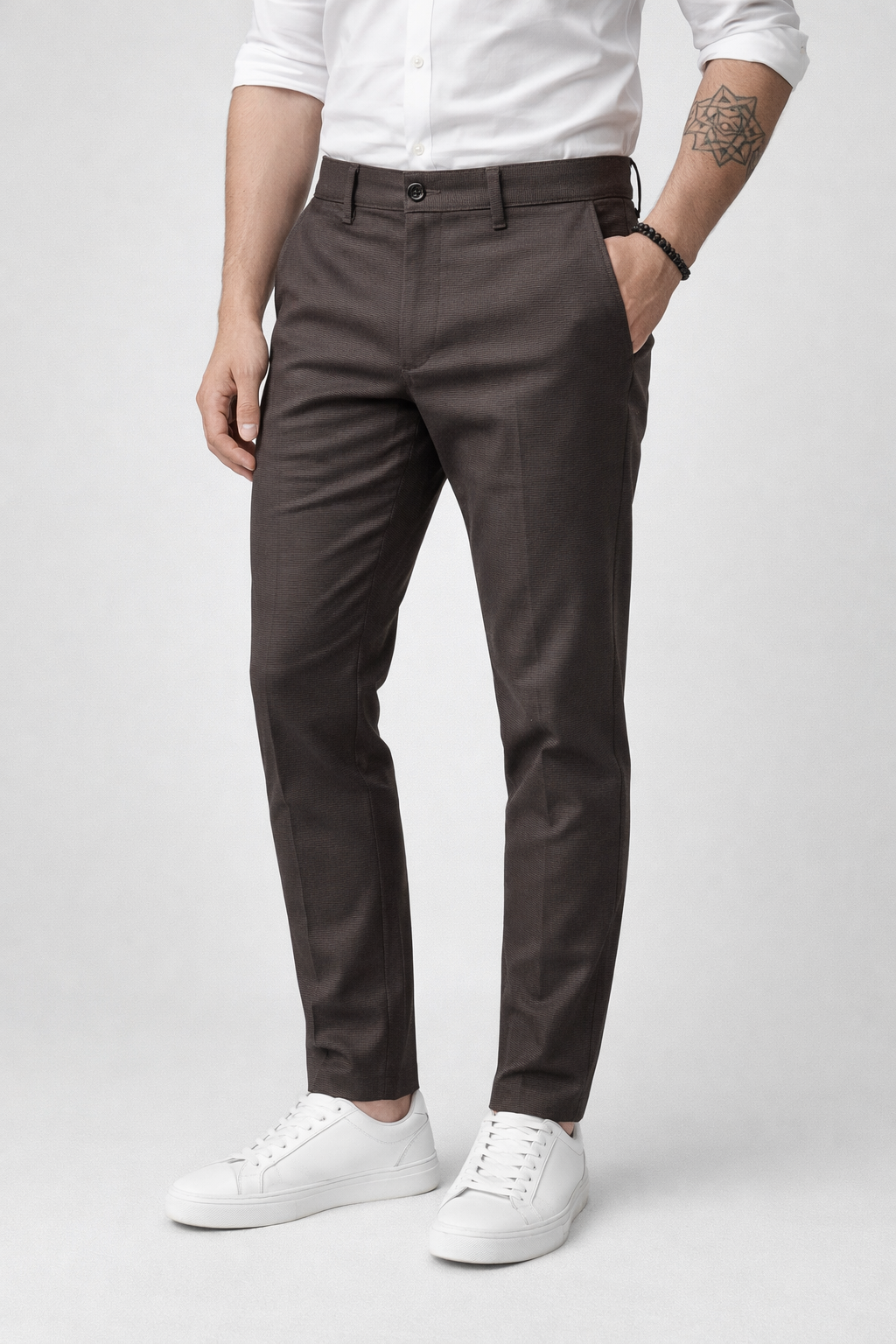 Men Coffee Narrow Fit Structured Pants-TEM9404