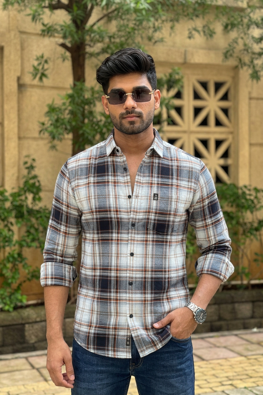 Brown Checks Cotton Shirt for Men - Stylish Multi-Color FABCK
