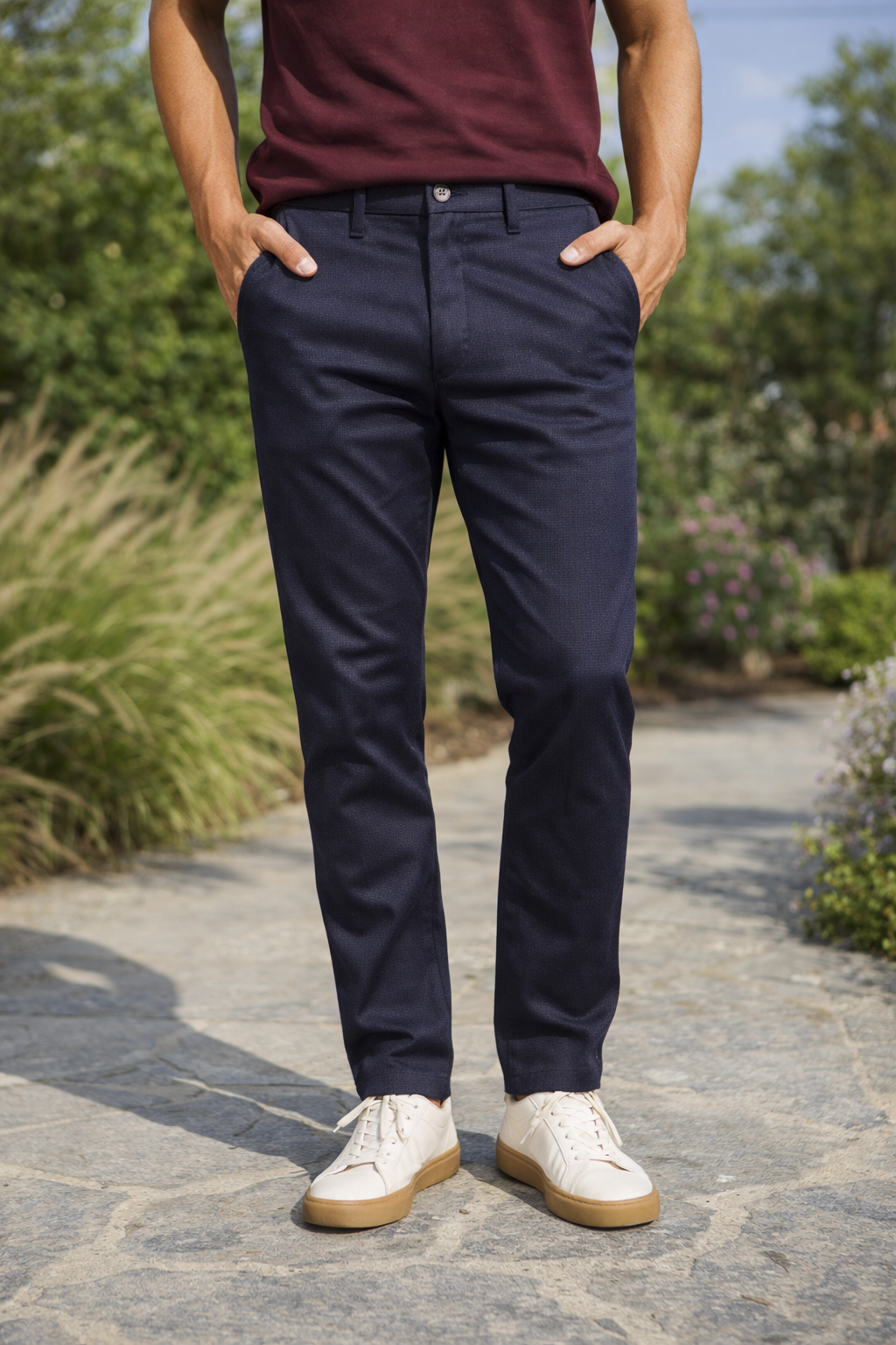 Men Structure Navy Blue Slim-Fit Casual & Formal Pants 5124