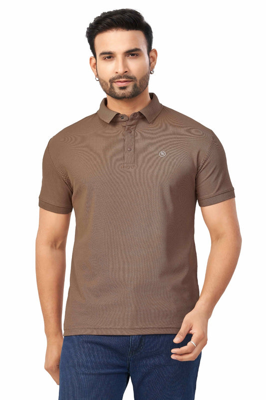 Coffee Plain Collar T-Shirt | Half Sleeve Sinker Fabric | Casual & Sports Wear New 1501