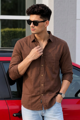 Men Premium Brown Solid Casual Shirt for Everyday Wear OXF