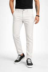 Men White Narrow Fit Structured Pants-TEM