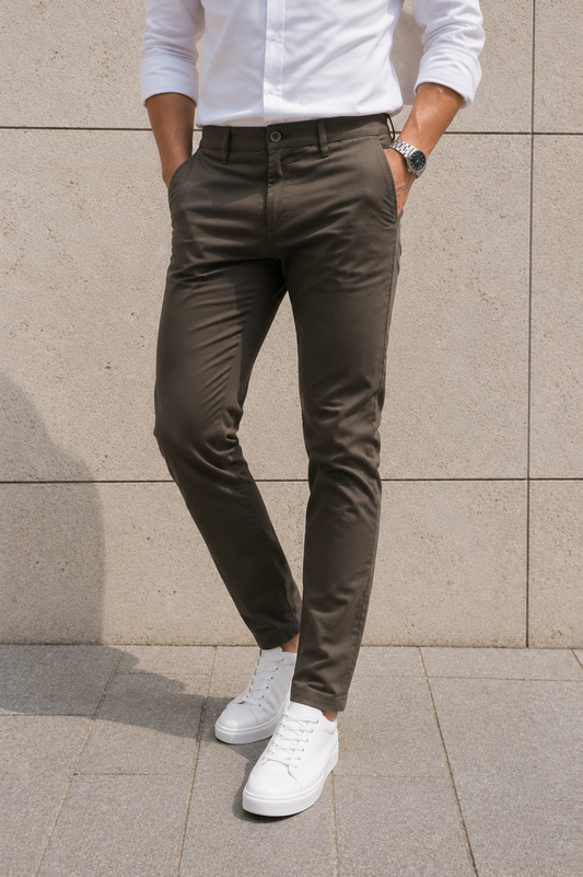 Men Plain Green Chinos | Slim & Regular Fit Pants