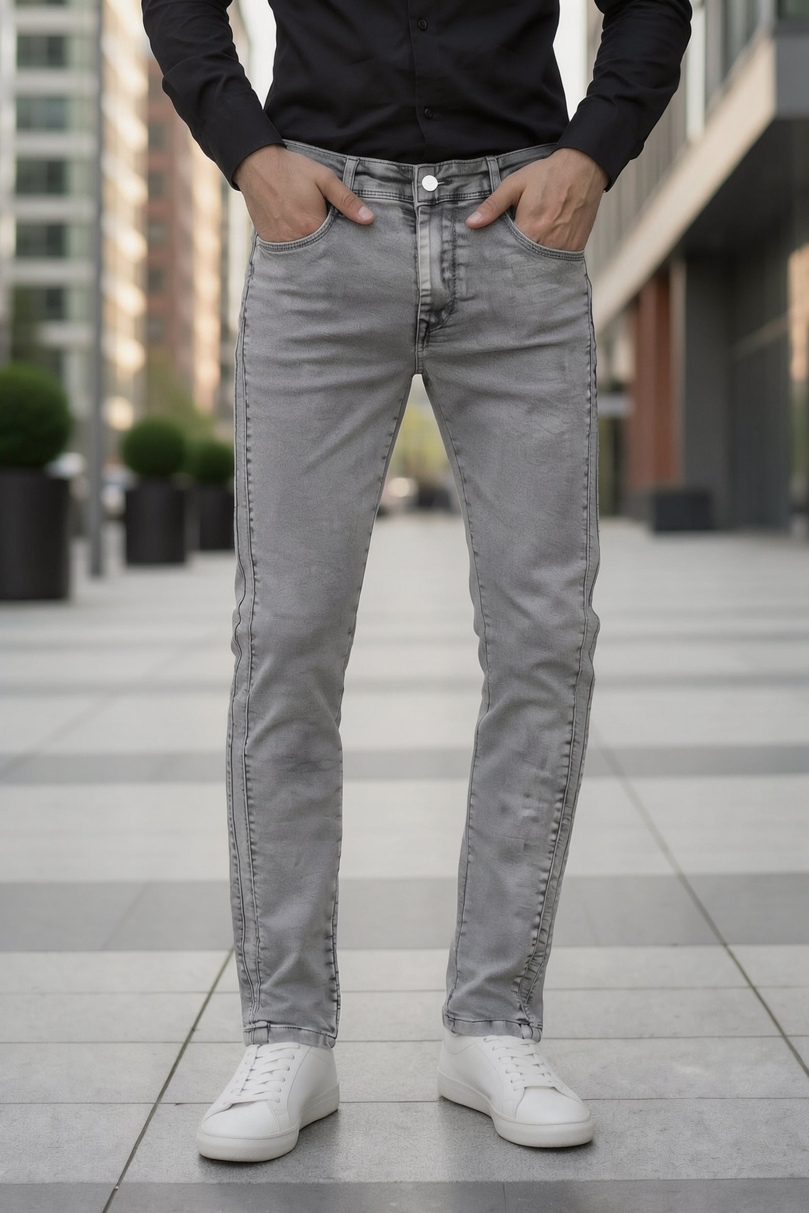 Men Light Grey Narrow Fit Jeans | Sulphur PLAIN-18PLAINJEAN-18
