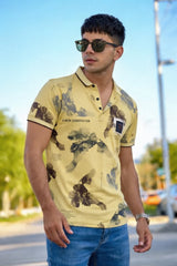 Men Designer Green Polo T-Shirt with Abstract Print – Casual Style