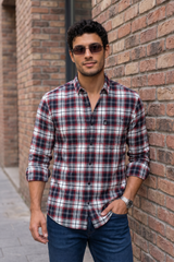 Maroon Checkered Full Sleeve Shirt for Men | FABCK