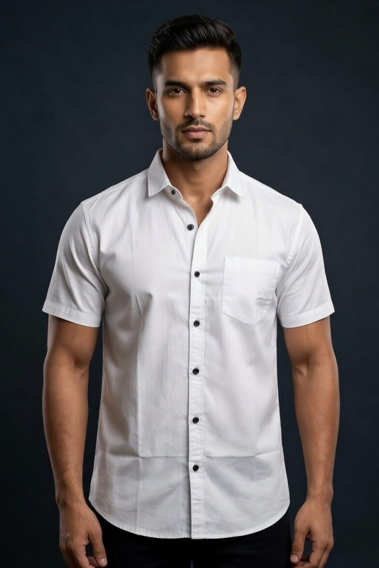 Men Casual White Short Sleeve Shirt - Cotton Comfort 261049774