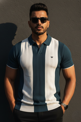 Men Casual Pblue Striped Knit Polo T-Shirt- Effortless Everyday Style 261040637