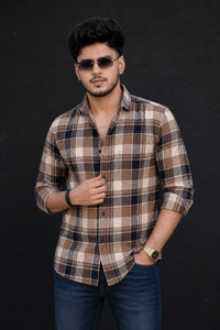 Men Brown Beige Plaid Shirt – Full Sleeve Casual Wear PRA-568