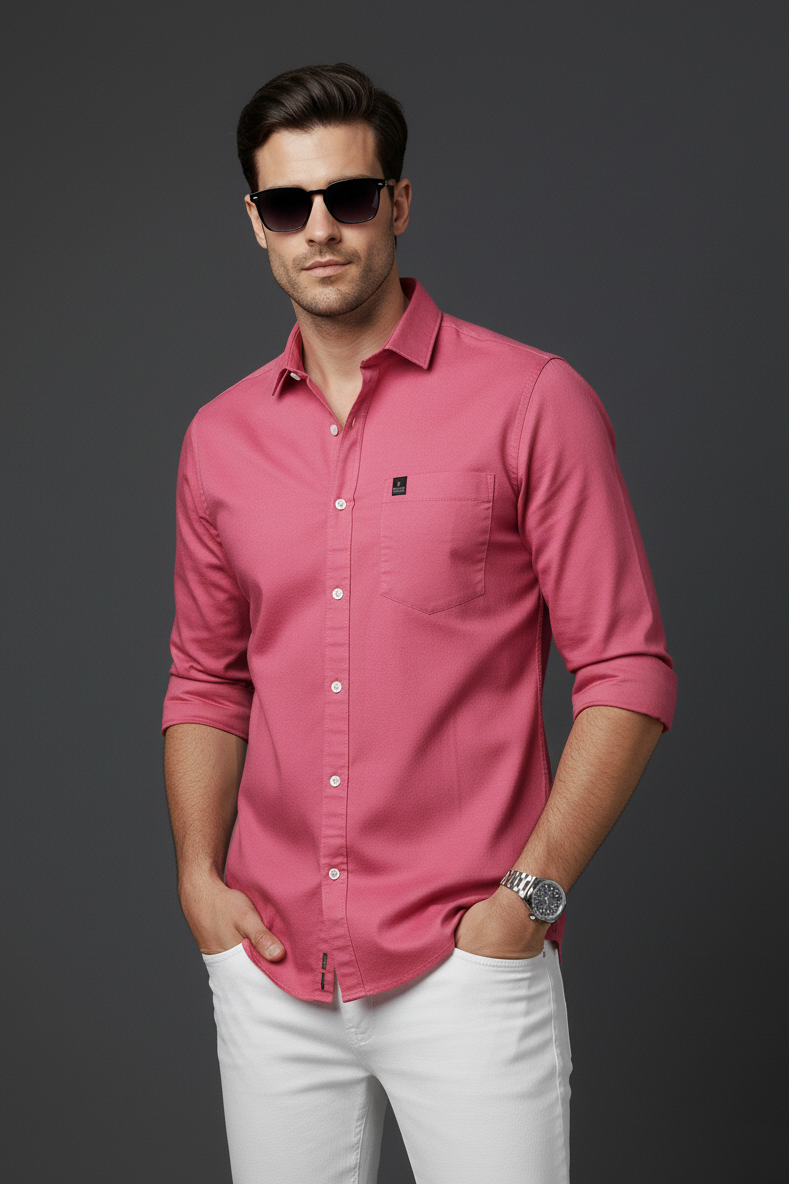 Atlance Men Premium Pink Cotton Slim Fit Casual Shirt NFT