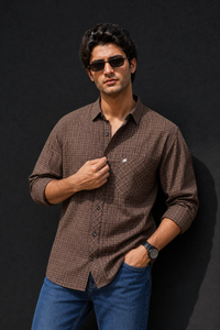Men Brown Micro Checked Full Sleeve Casual Shirt 4366-R
