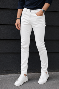 Men Pure White Narrow Fit Denim Jeans | ATNF0652