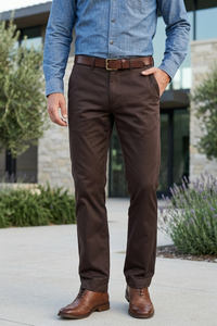 Men Coffee Satin-Finish Structure - Slim Fit Cotton Trousers 5127