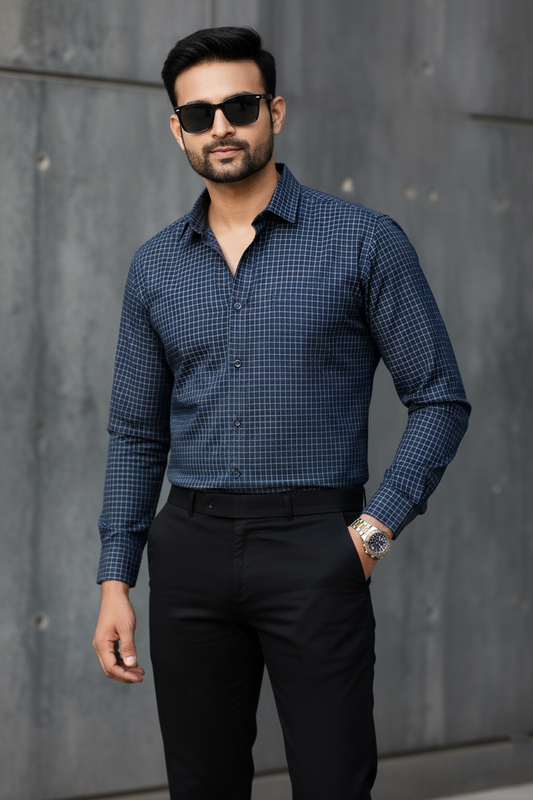 Atlance Blue Checkered Men Shirt – Formal Wear-FRM