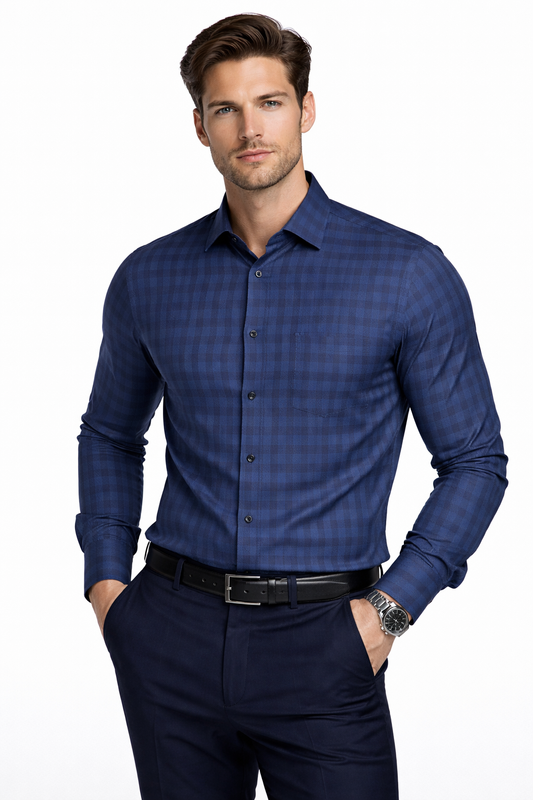 Atlance Blue & Black Micro-Check Business Formal Shirt-FRM