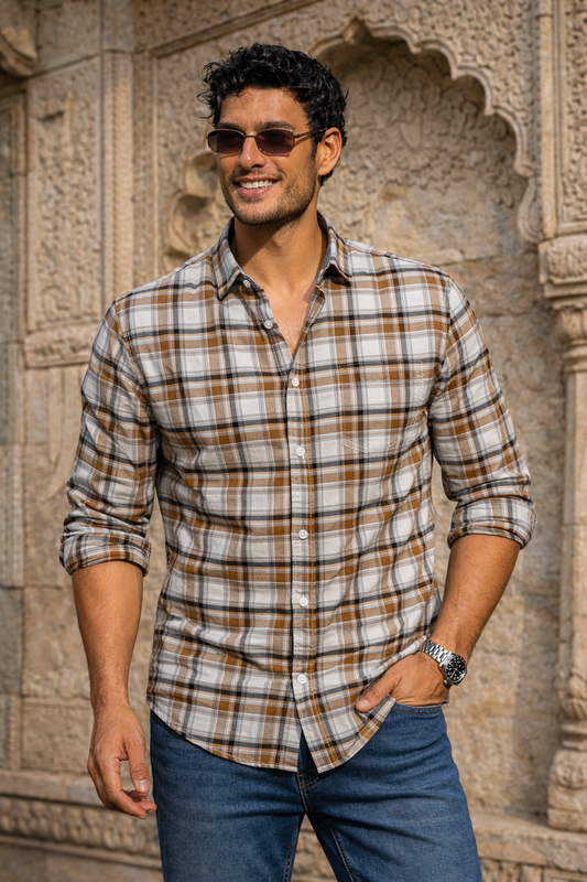 Men Brown Casual Shirt – Checkered Daily Wear OXFCH