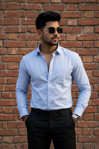 Atlance Sky Blue Check Shirt for Men – Elegant & Trendy Formal Wear-FRMCHECKS