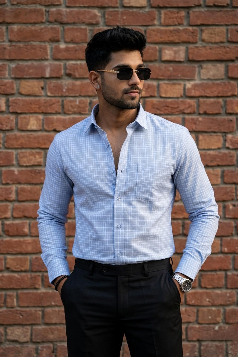 Atlance Sky Blue Check Shirt for Men – Elegant & Trendy Formal Wear-FRMCHECKS
