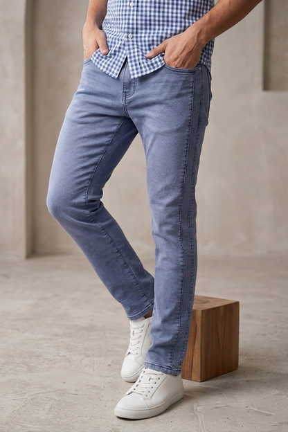 Men Light Blue Narrow Fit Jeans | Sulphur Plain-18