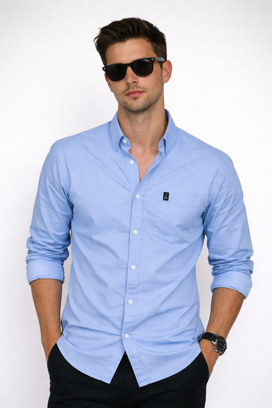 Atlance Men Premium Deep Blue Cotton Slim Fit Casual Shirt 261061504