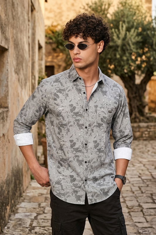 Pista Leaf Print Shirt for Men | Stylish Casual Long Sleeve Zero