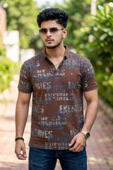 Men Typography Print Polo T-Shirt in Brown