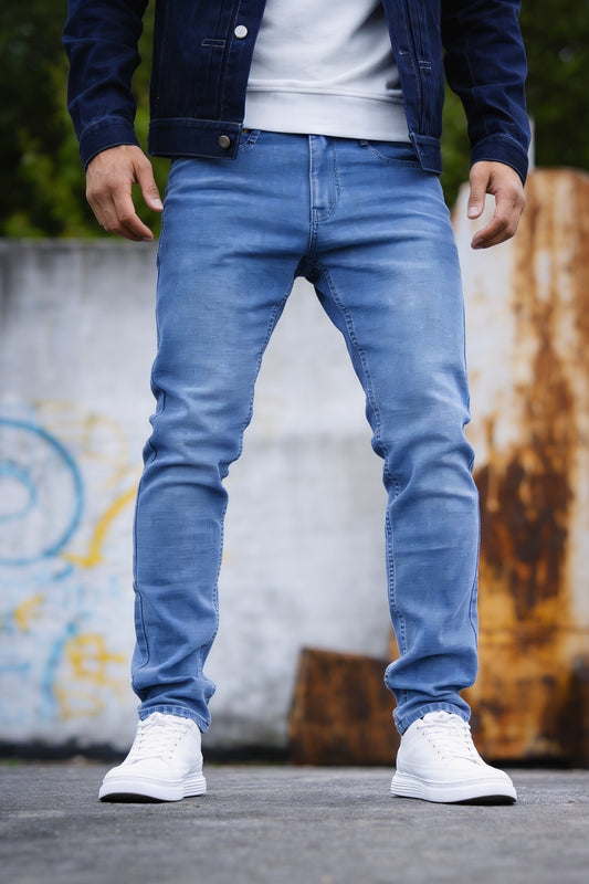 Men Skyblue Colour Narrow Fit Sulphur Wash Jeans - Stretch Denim HEN