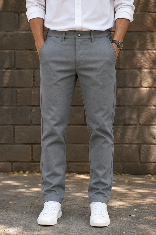 Men Narrow Fit Dark Grey Melange Structure - Textured Cotton Chinos
