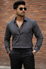 Atlance| Men Coffee Vertical Striped Formal Shirt-FRM