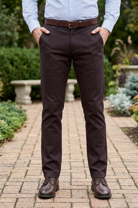 Mens Structure Coffee Textured Slim-Fit Casual Pants 5124