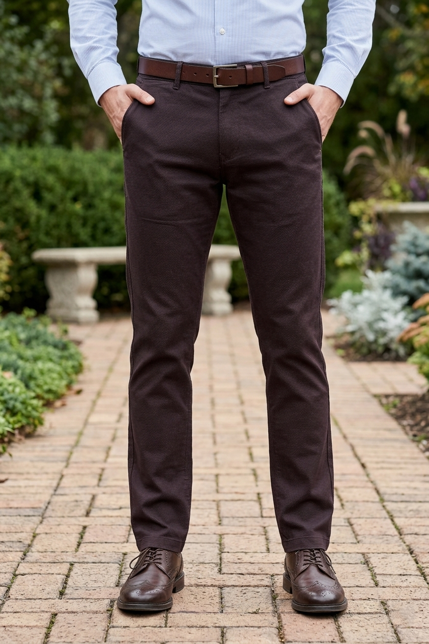 Mens Structure Coffee Textured Slim-Fit Casual Pants 5124