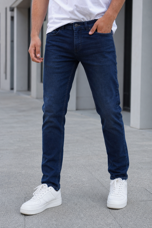 Dark Blue Blue Narrow Fit Jeans Men | Premium Denim