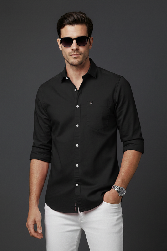 Atlance Men Premium Black Cotton Slim Fit Casual Shirt 261061504
