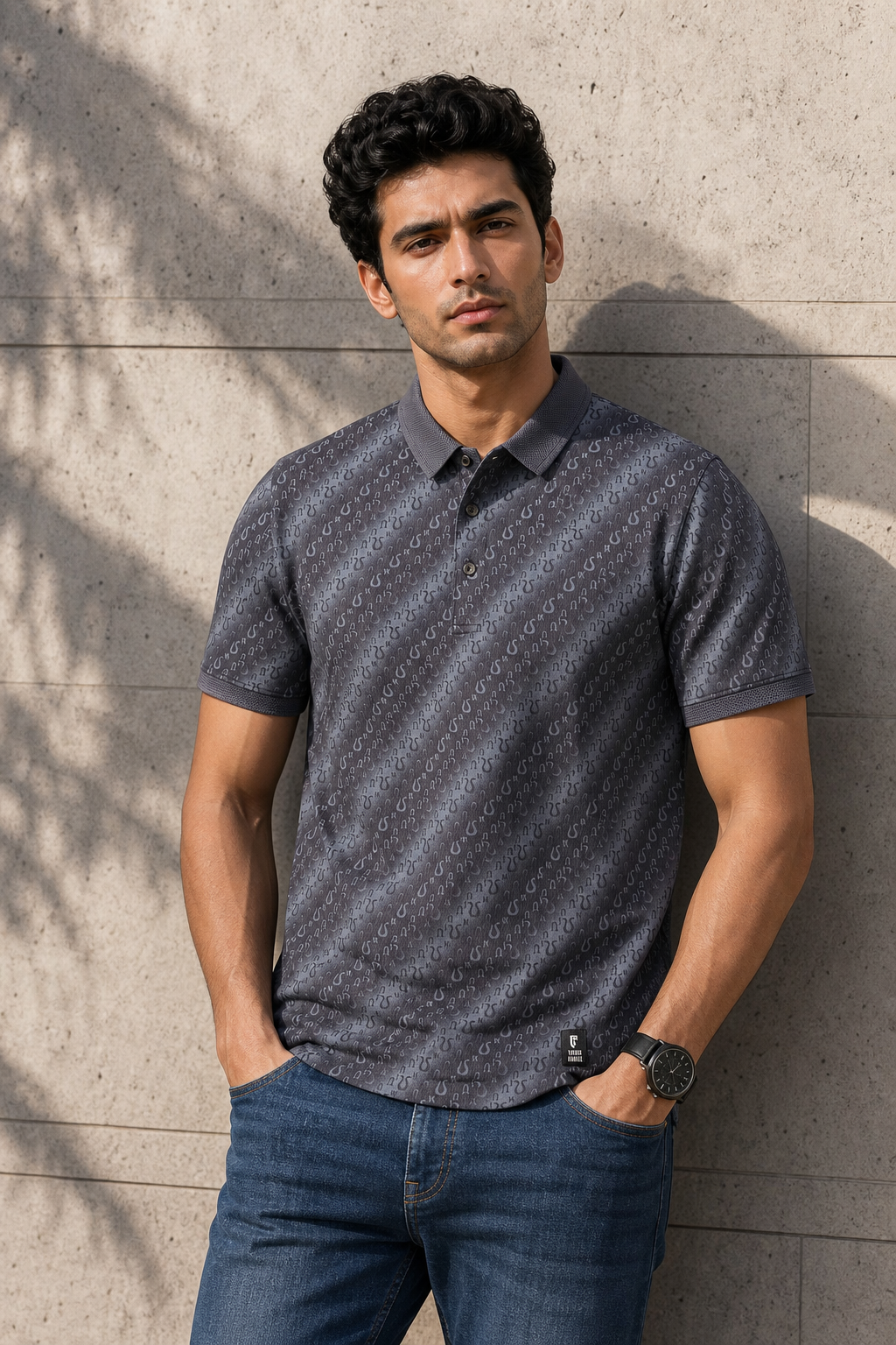 Men Premium Grey Printed Polo T-Shirt 3328