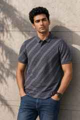 Men Premium Grey Printed Polo T-Shirt