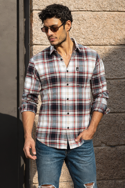Red Checks Cotton Shirt for Men - Stylish Multi-Color FABCK