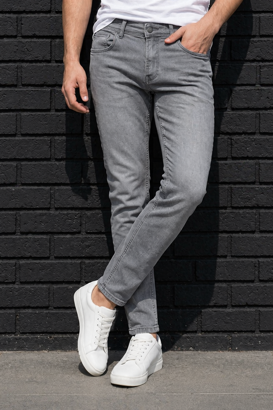Men Light Grey Narrow Fit Jeans - Premium Grey Denim