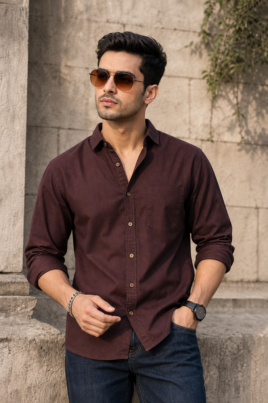 Men Premium Coffee Solid Casual Shirt for Everyday Wear OXF