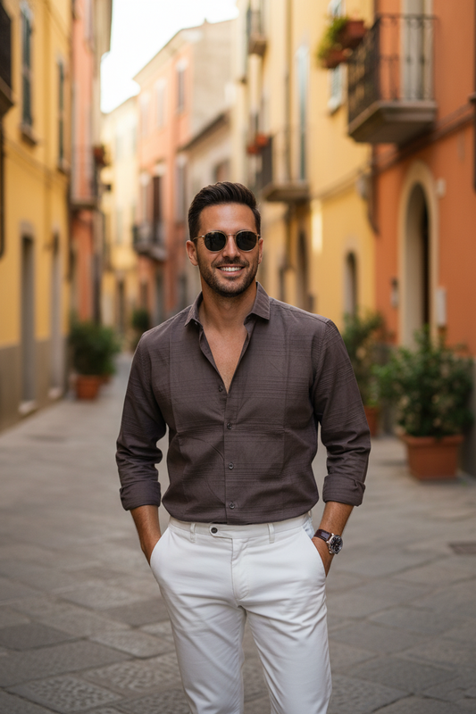 Men Coffee Color Striped Cotton Shirt for Men | New Casual Collection-251185701