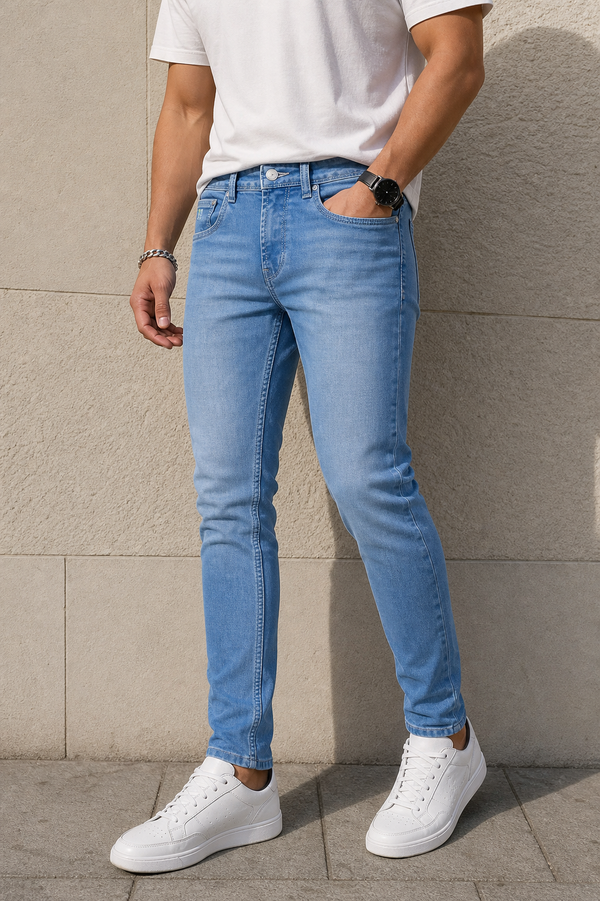 Skyblue Slim Fit Denim Jeans for Men Stretchable | KHISF44