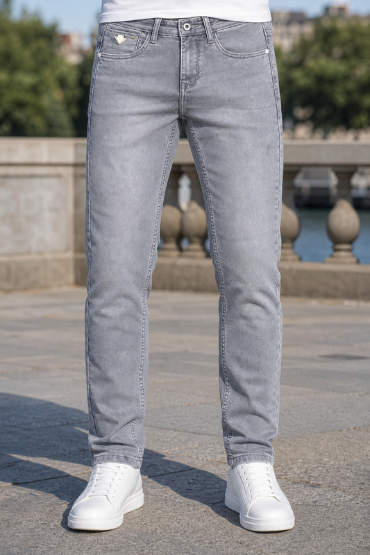 Men Light Gray Ankle Fit Jeans - Slim  Denim Jeans