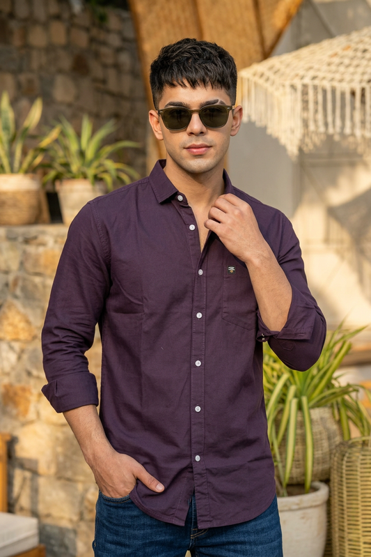 Men Slim Fit Purple Cotton Casual Shirt - Premium Smart-Casual Wear JK