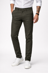 Men Olive Narrow Fit Structured Pants-TEM