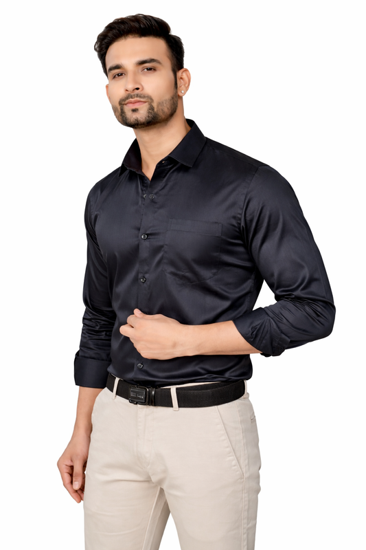Atlance Elite Black Satin-Finish Luxury Formal Shirt-FRM