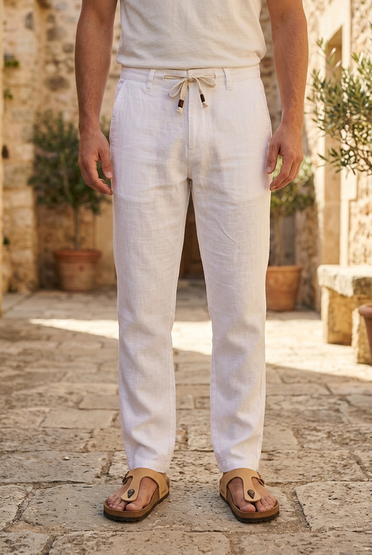 Men Slim Fit White Linen Pant - Lightweight & Stylish