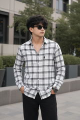 White & Black Plaid Casual Shirt for Men – Trendy Full Sleeve Shirt WON