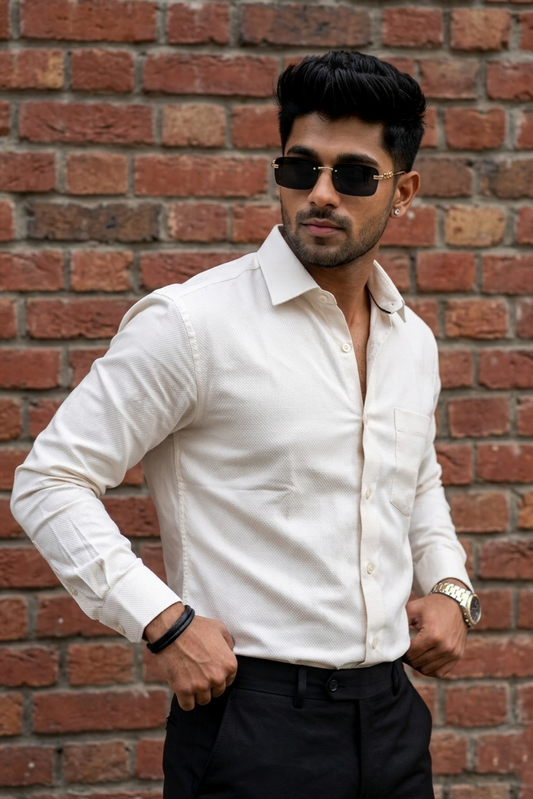 Atlance | Premium Cream Micro-Textured Cotton Formal Shirt-FRM