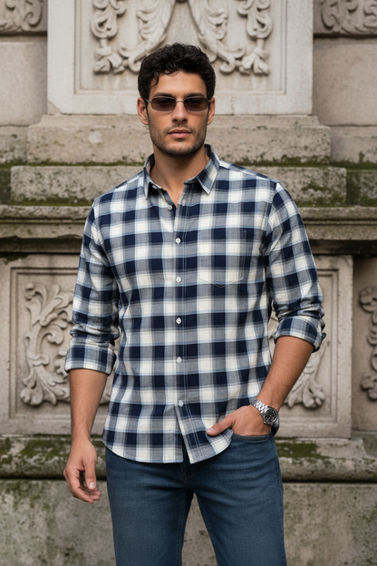 Men Premium Navy Blue Checkered Shirt – Casual Style OXFORD CHECK-5