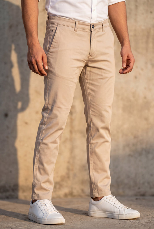 Men Premium Fawn Structured Chinos - Textured STAR