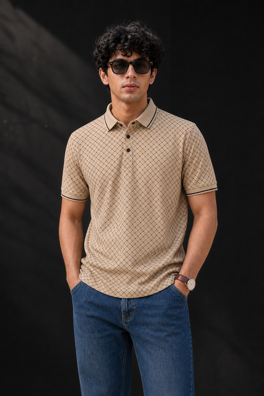 Men Fawn Geometric Print Polo T-Shirt